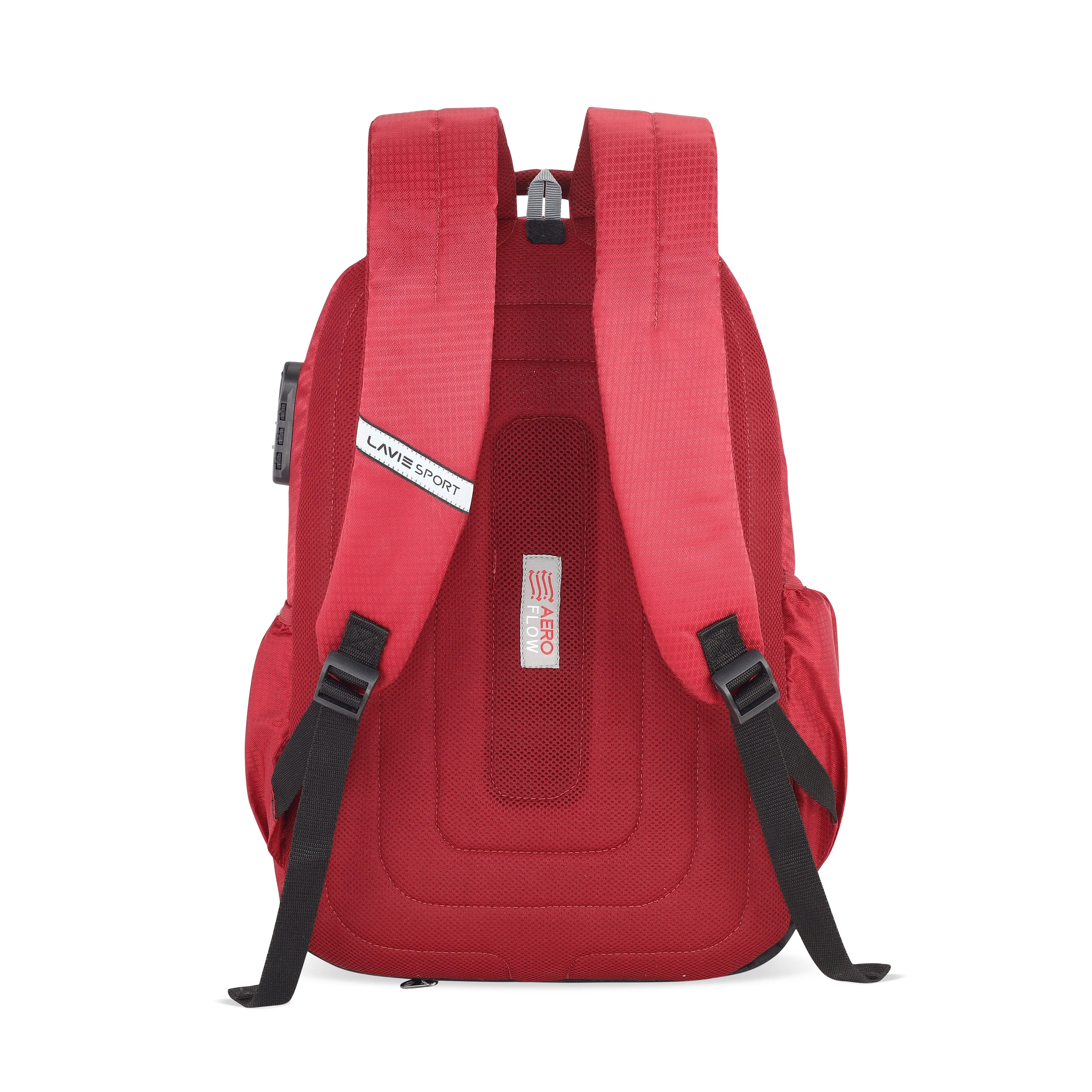 Lavie Sport Graph 31L Laptop Backpack with Raincover & Combi-lock For Men & Women|Boys & Girls Red