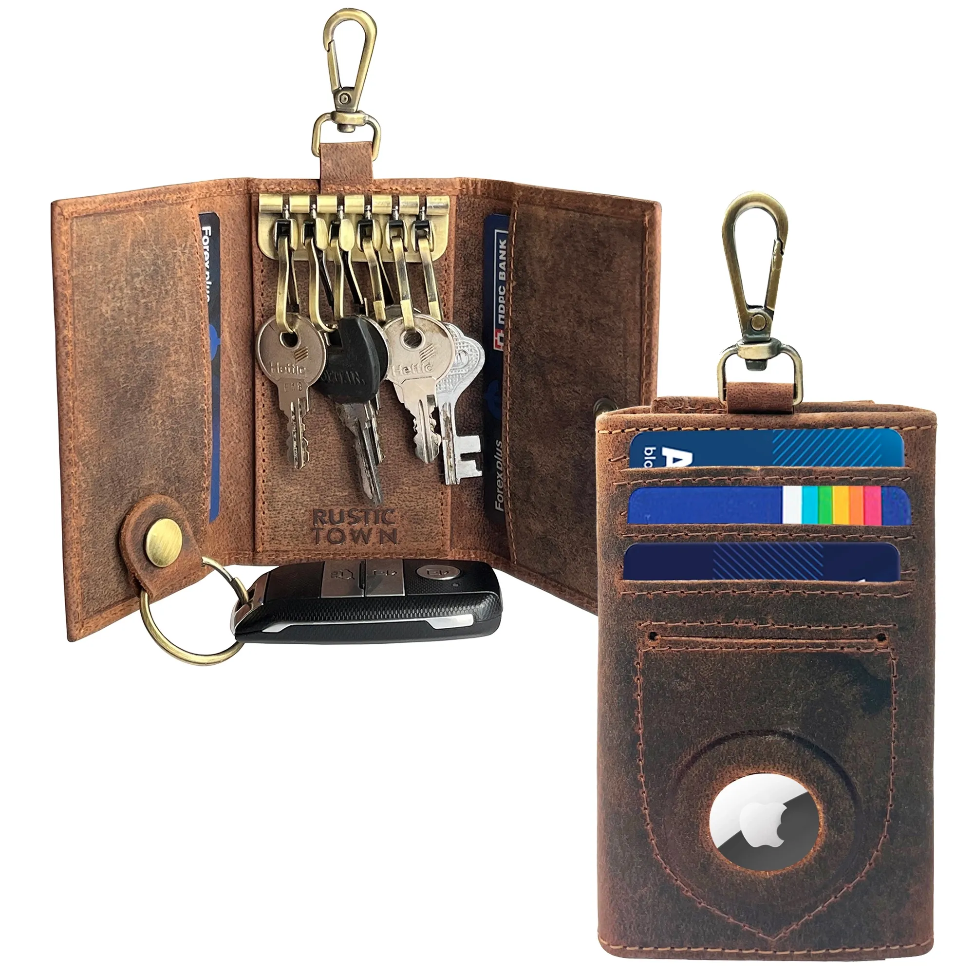 Leather Key Holder - Slim Keychain AirTag Holder Wallet