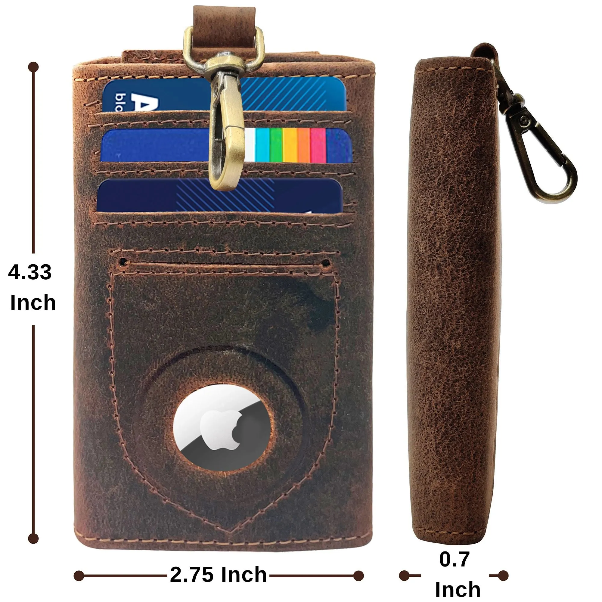 Leather Key Holder - Slim Keychain AirTag Holder Wallet