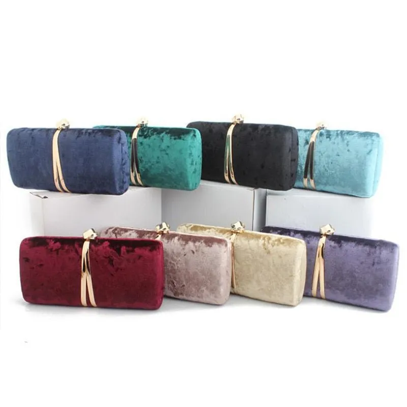 Luxy Moon Velour Clutch Bag For Women V Shape Metal