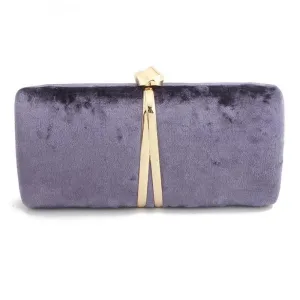 Luxy Moon Velour Clutch Bag For Women V Shape Metal