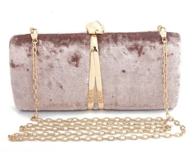 Luxy Moon Velour Clutch Bag For Women V Shape Metal