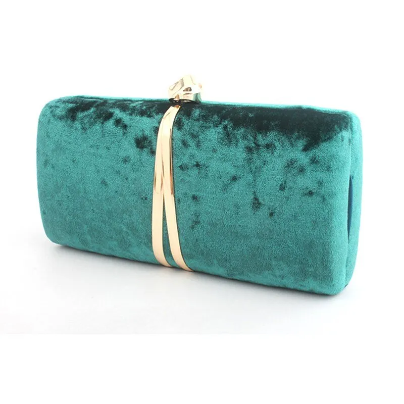 Luxy Moon Velour Clutch Bag For Women V Shape Metal