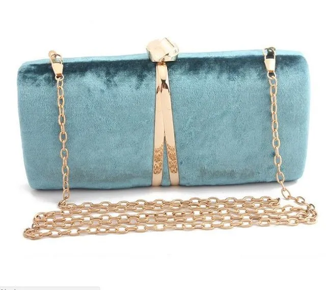 Luxy Moon Velour Clutch Bag For Women V Shape Metal