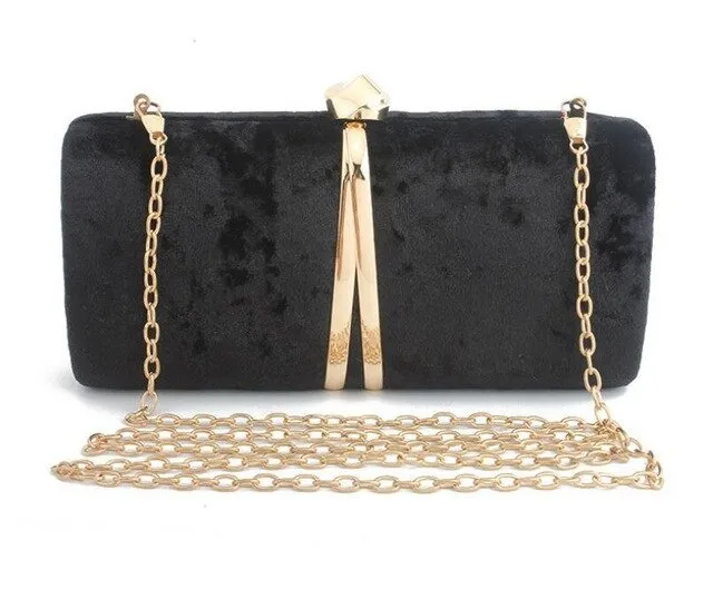 Luxy Moon Velour Clutch Bag For Women V Shape Metal