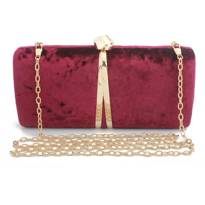 Luxy Moon Velour Clutch Bag For Women V Shape Metal