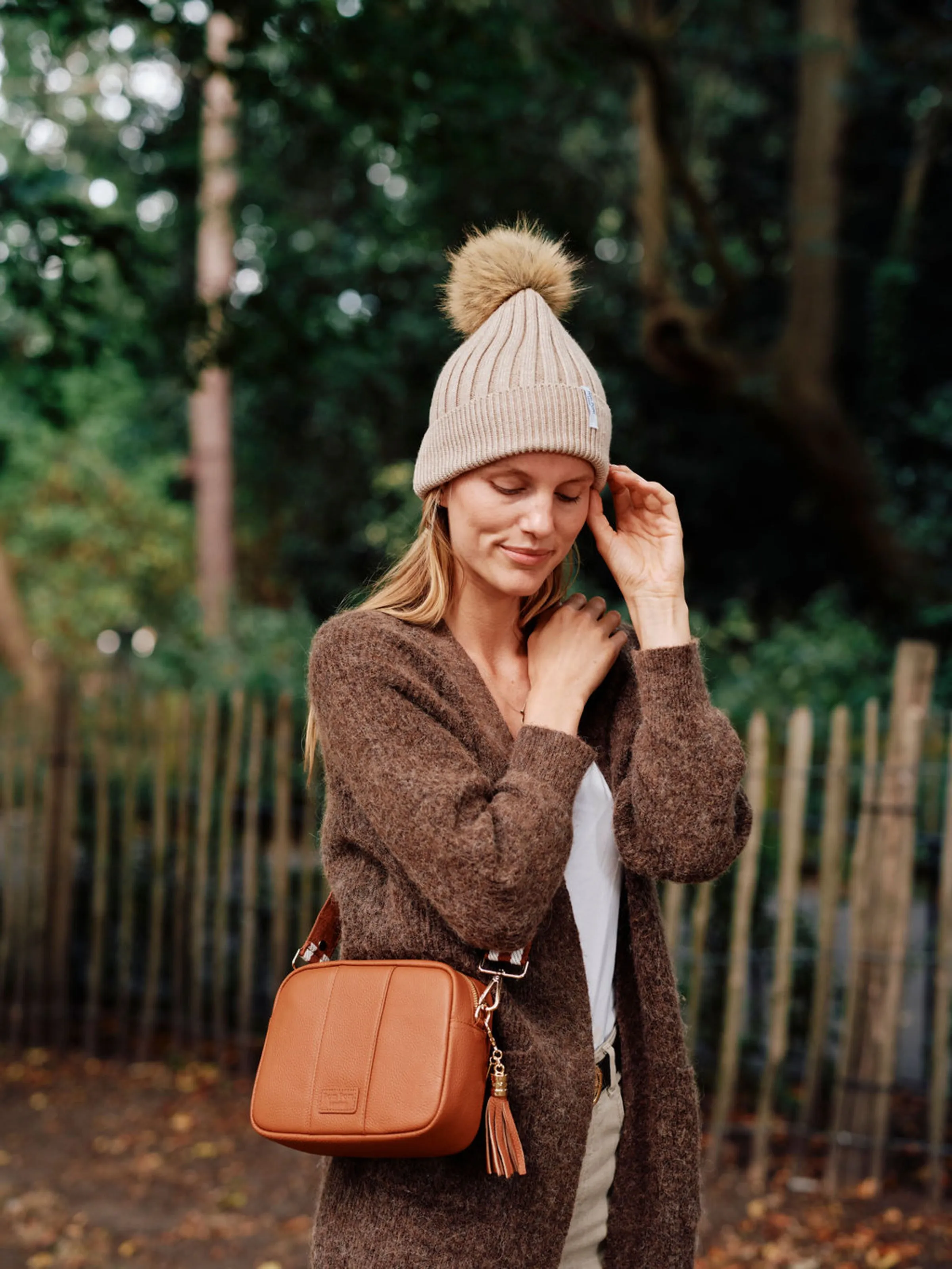 Chestnut Pom Pom London City Bag - Fashionable, High-Quality Urban Handbag