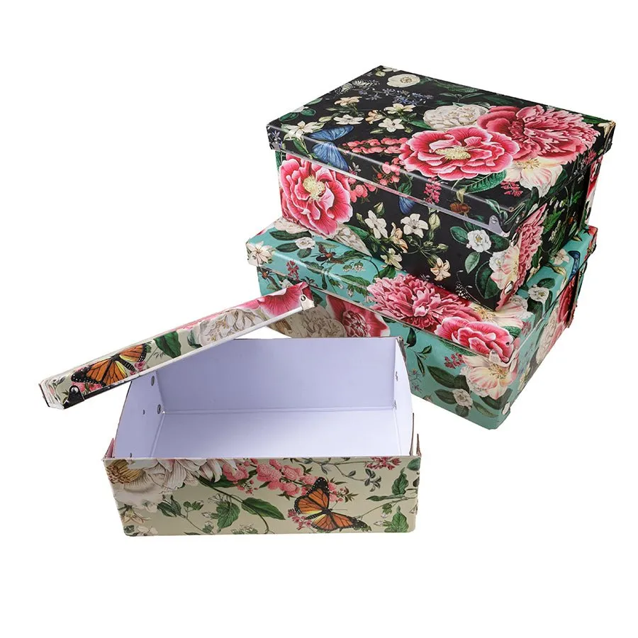 "Flowers" Foldable Storage Boxes - 3 Pieces