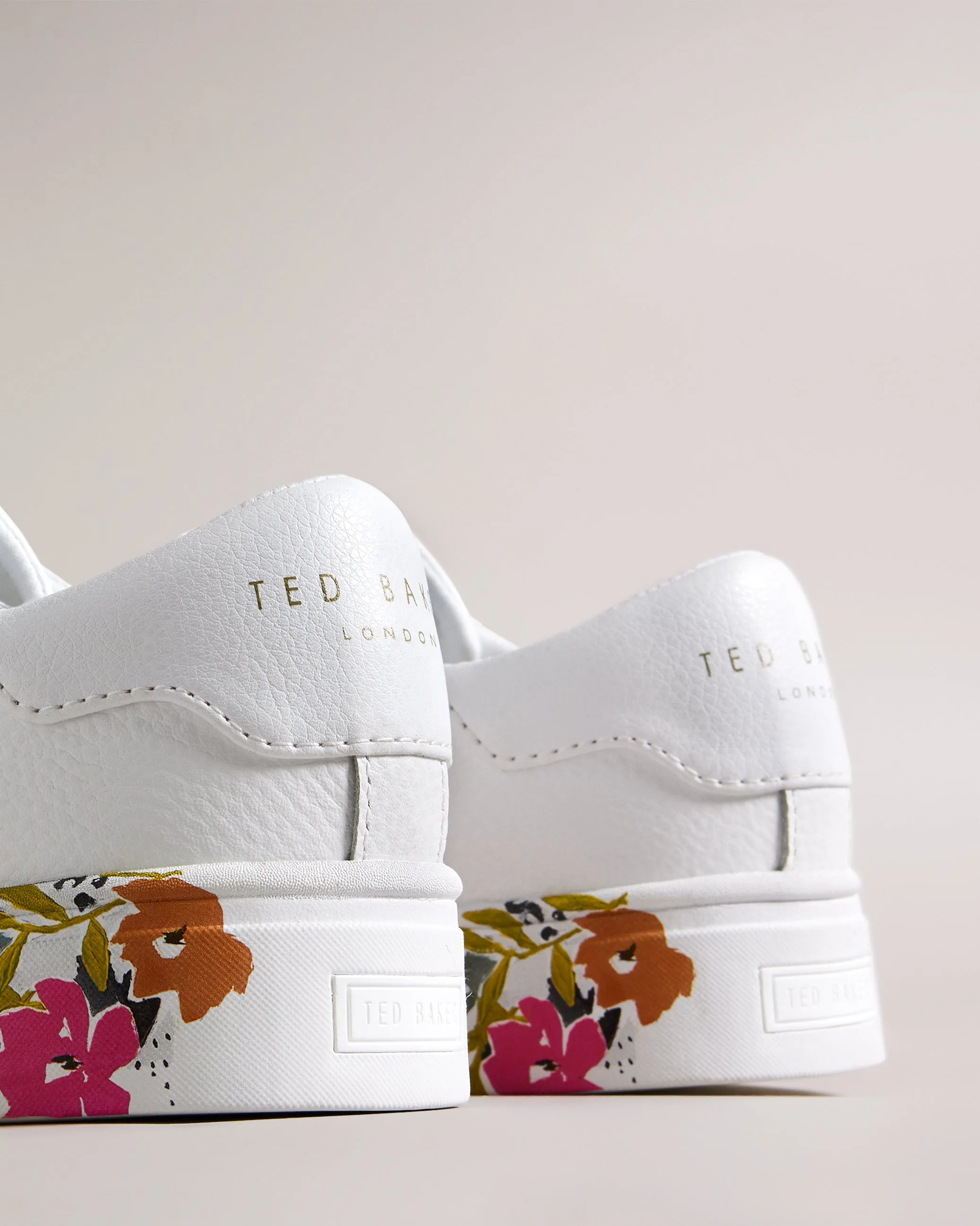 Sheliie Floral Sole Leather Cupsole Trainer White