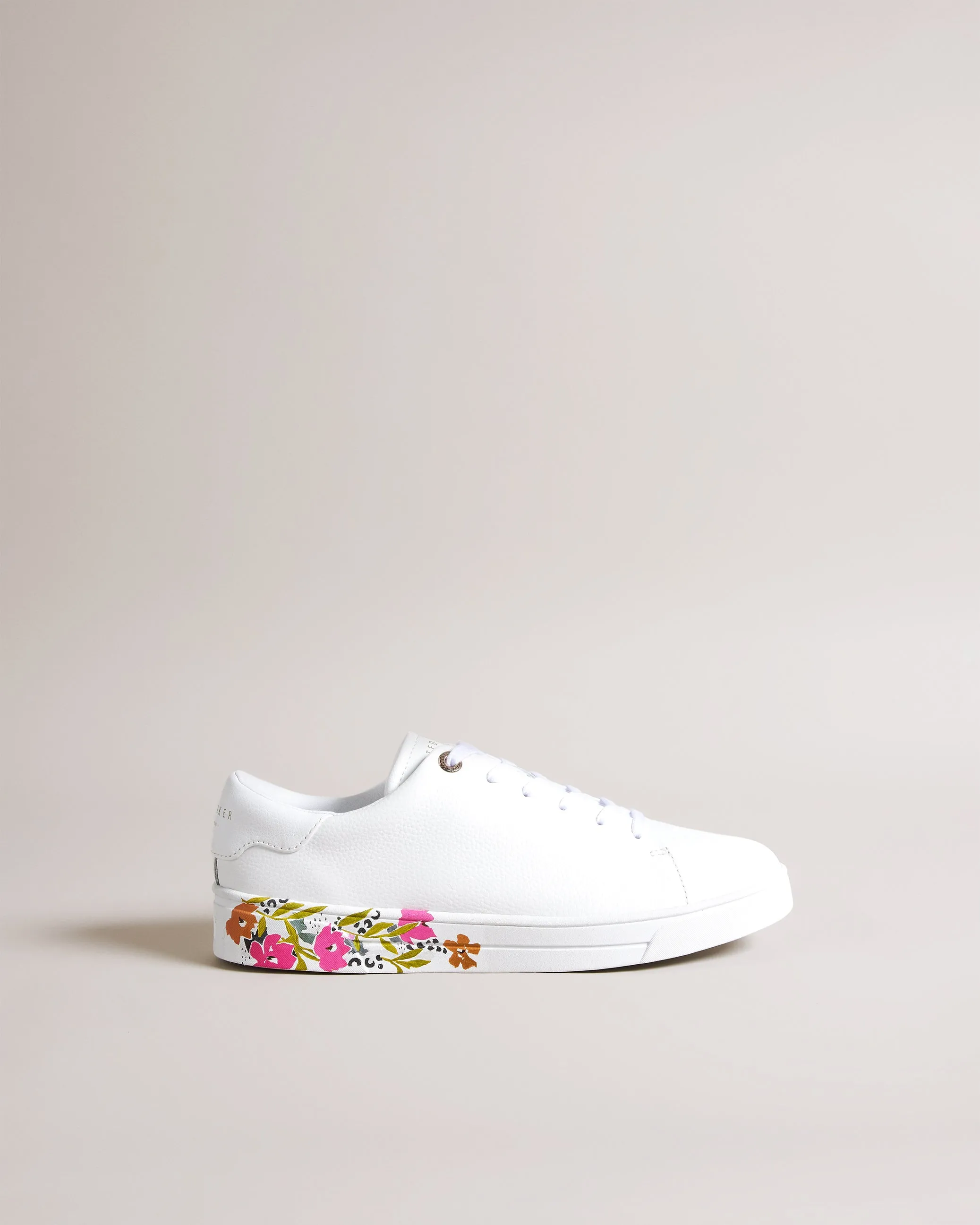 Sheliie Floral Sole Leather Cupsole Trainer White