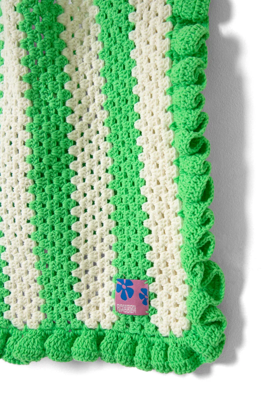 Green & Ecru Striped Frill Crochet Bag - Elegant Handmade Accessory