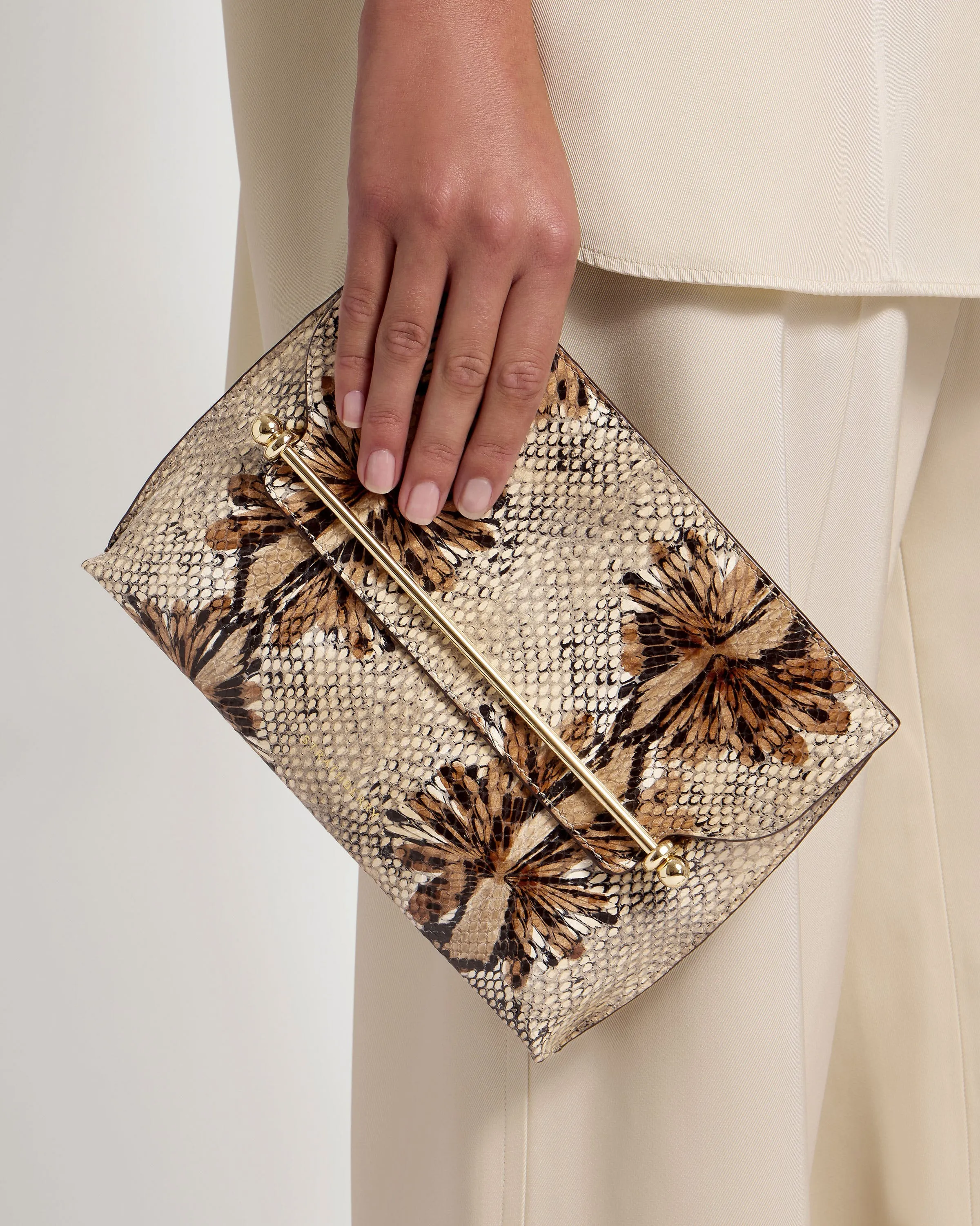 Stylist - Floral Snake-Embossed Leather Chocolate