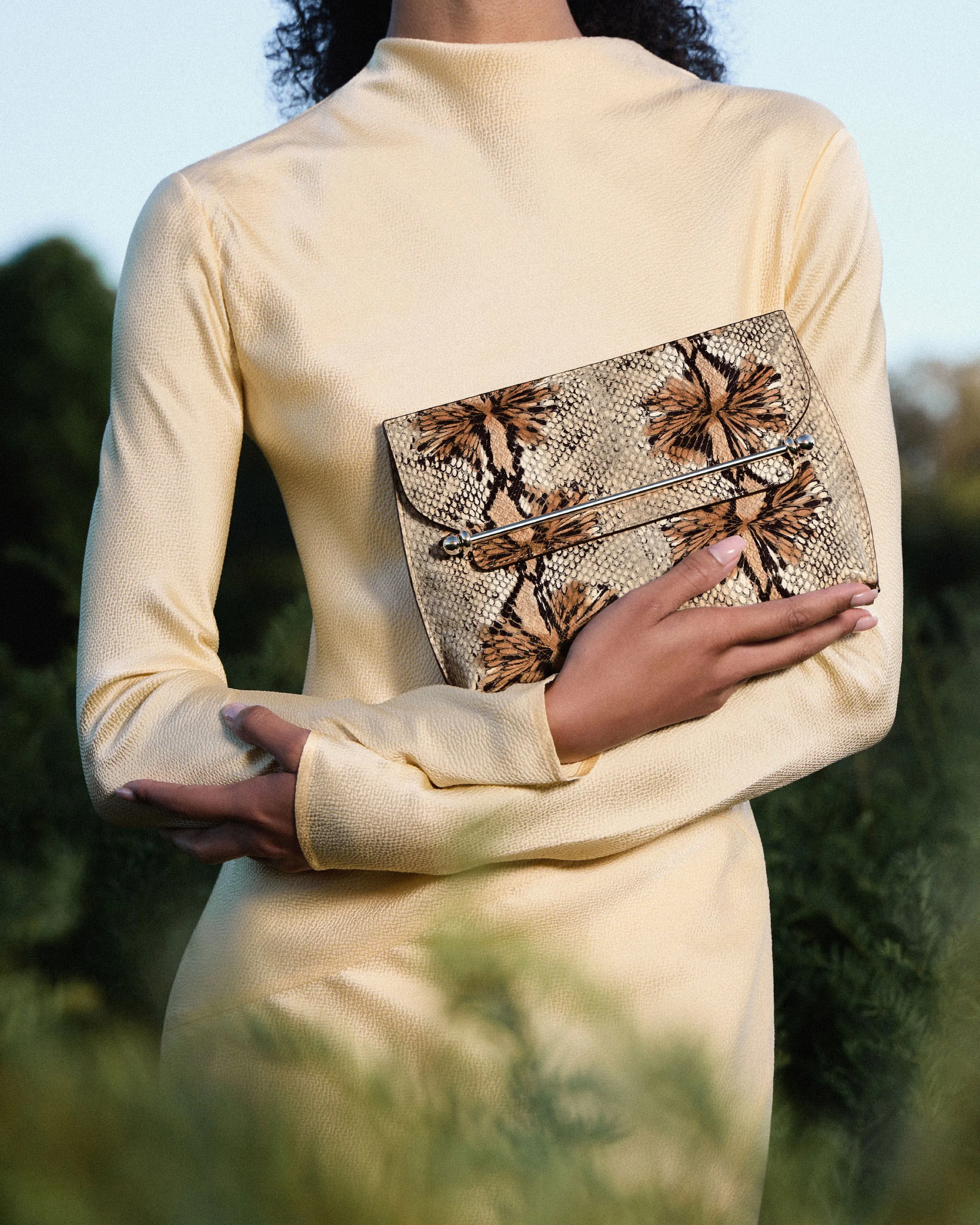 Stylist - Floral Snake-Embossed Leather Chocolate