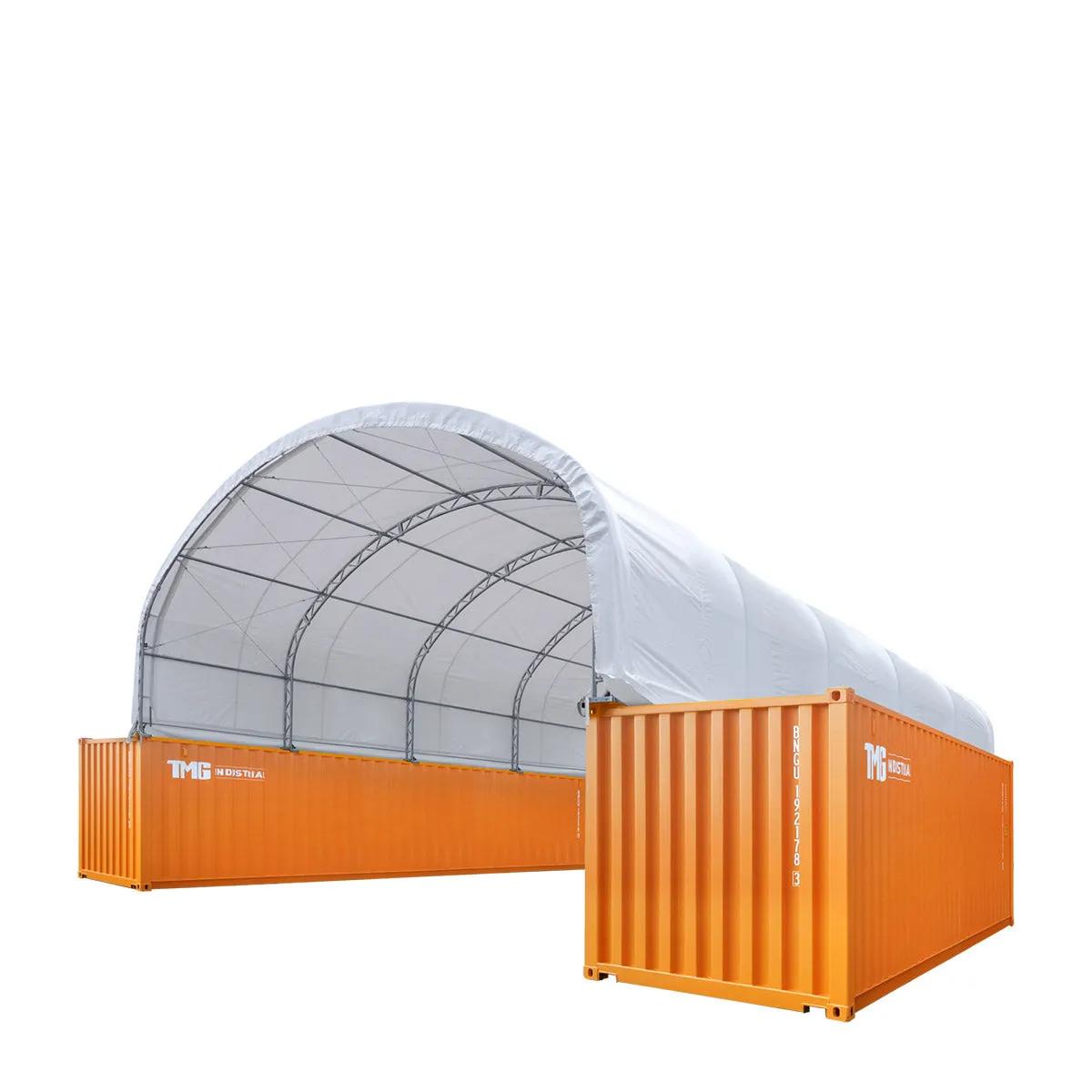 TMG Industrial 30' x 40' Dual Truss Container Shelter with Heavy Duty 17 oz PVC Cover, TMG-DT3040C