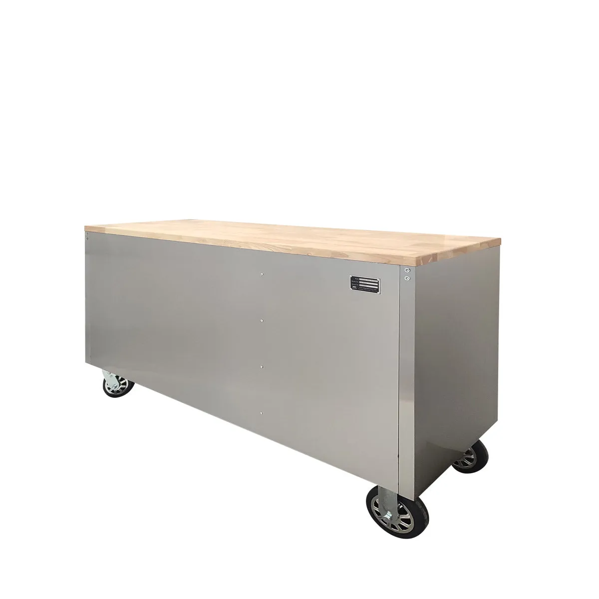 TMG Industrial 55” Stainless Steel Rolling Workbench, Rubberwood Tabletop, Lockable Drawers, Locking Wheels, TMG-WB5510S