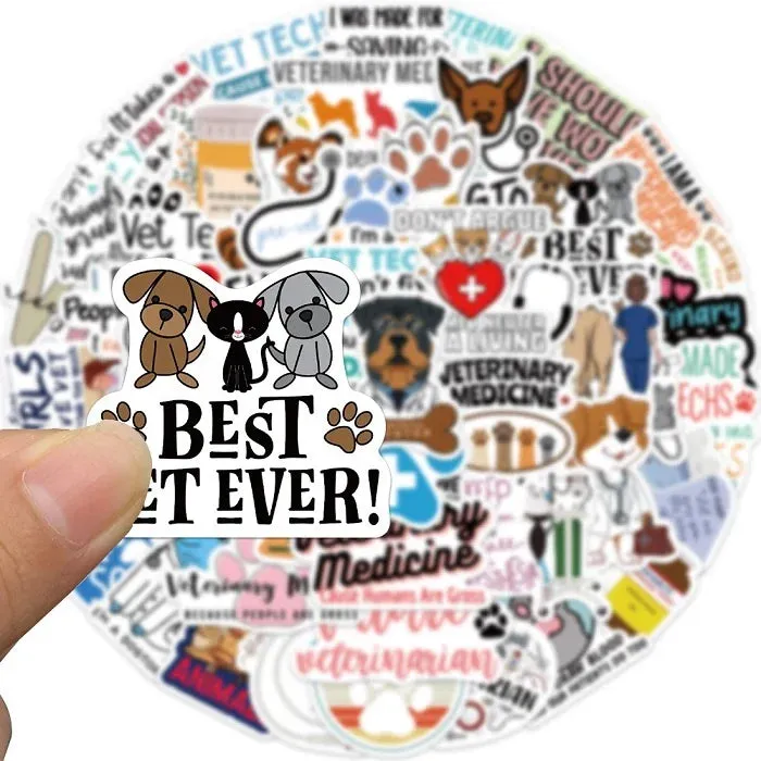 Veterinary Cartoon Graffiti Stickers Pack - Set of 50