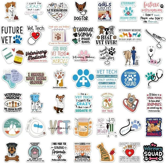 Veterinary Cartoon Graffiti Stickers Pack - Set of 50