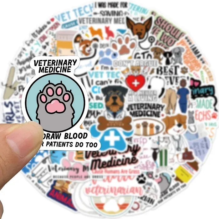 Veterinary Cartoon Graffiti Stickers Pack - Set of 50