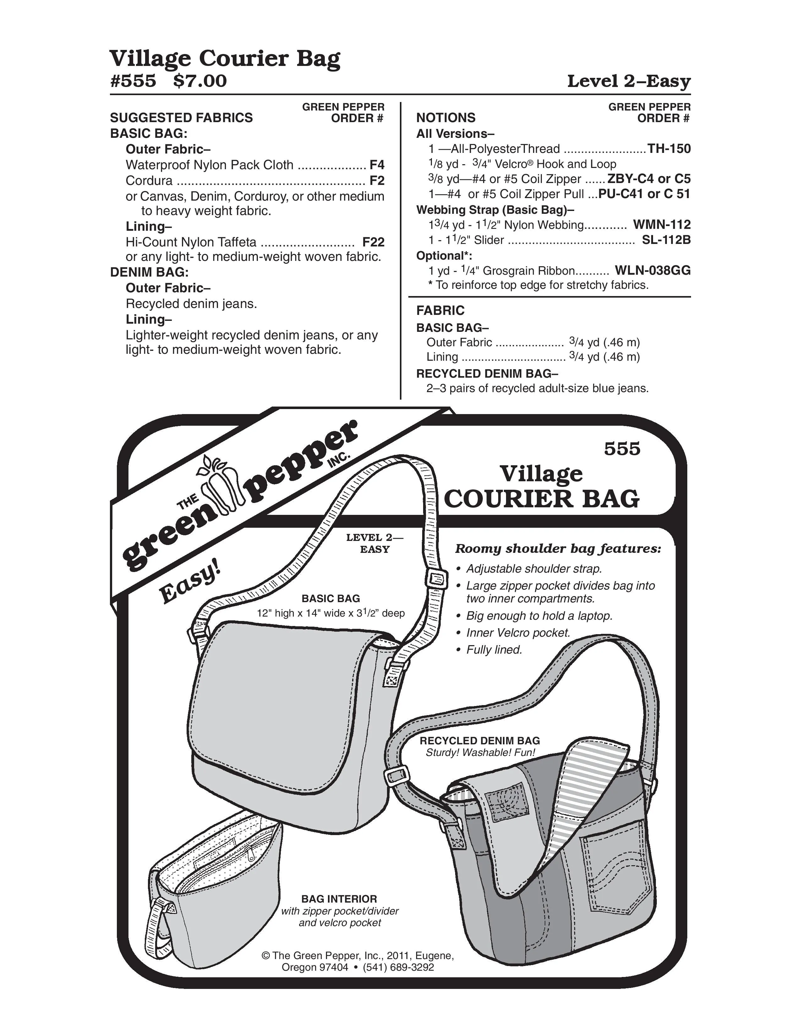 Village Courier Bag Patterns (Sold per Each)